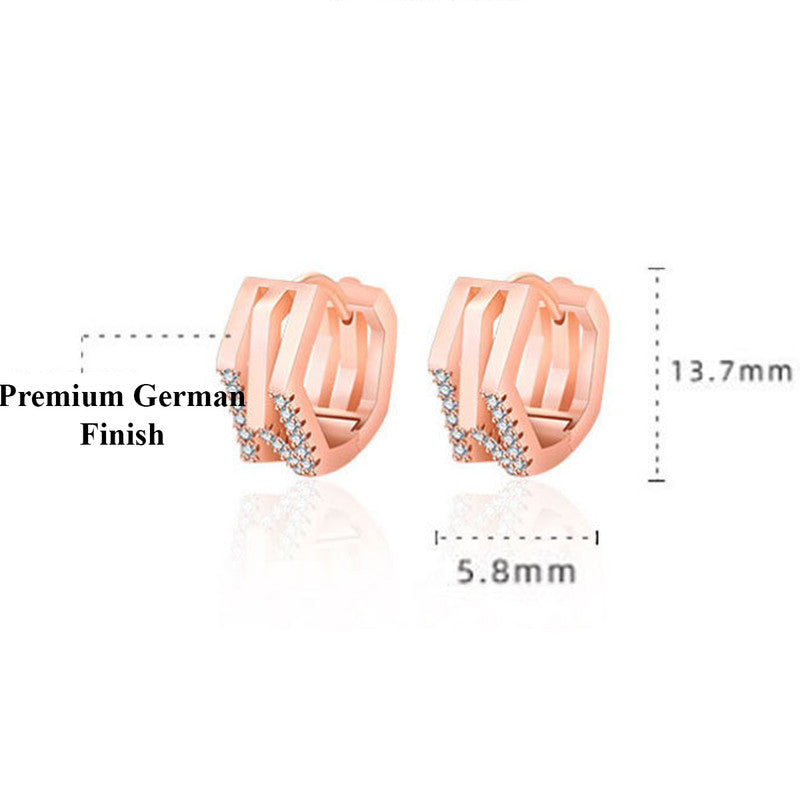 Jewels Galaxy Rose Gold Plated American Diamond Studded Geometric Korean Hoop Earrings
