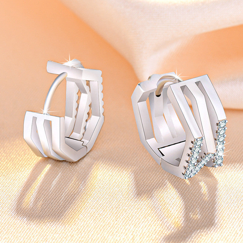 Jewels Galaxy Silver Plated American Diamond Studded Geometric Korean Hoop Earrings