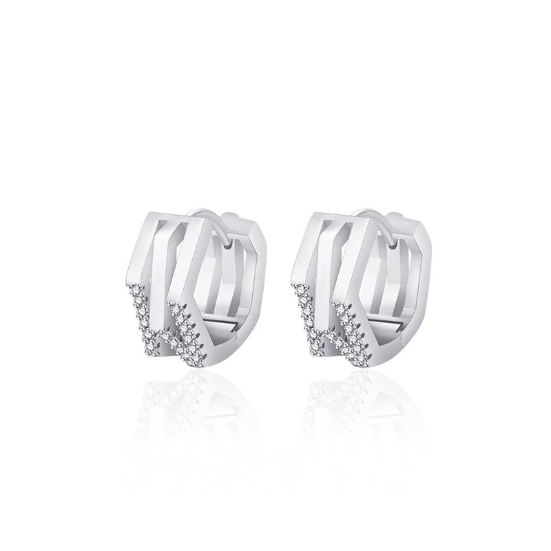 Jewels Galaxy Silver Plated American Diamond Studded Geometric Korean Hoop Earrings
