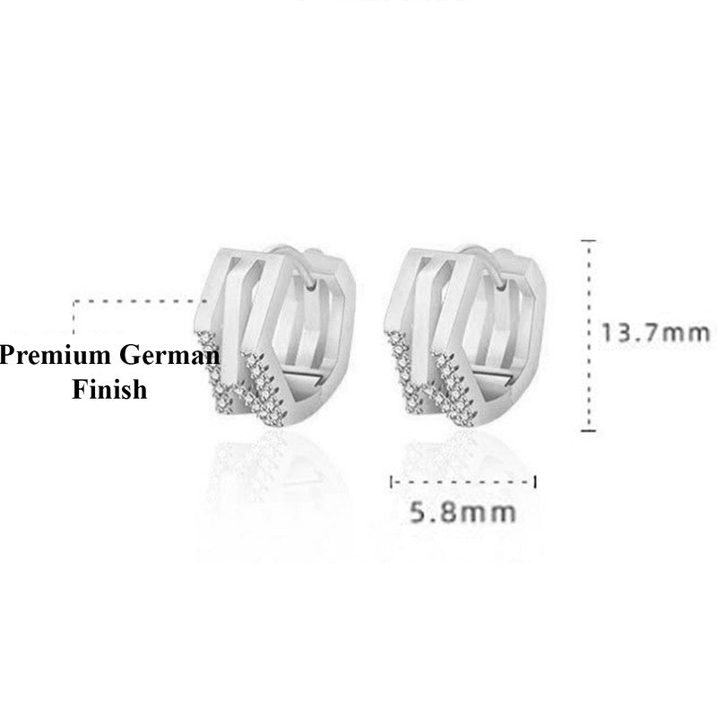 Jewels Galaxy Silver Plated American Diamond Studded Geometric Korean Hoop Earrings