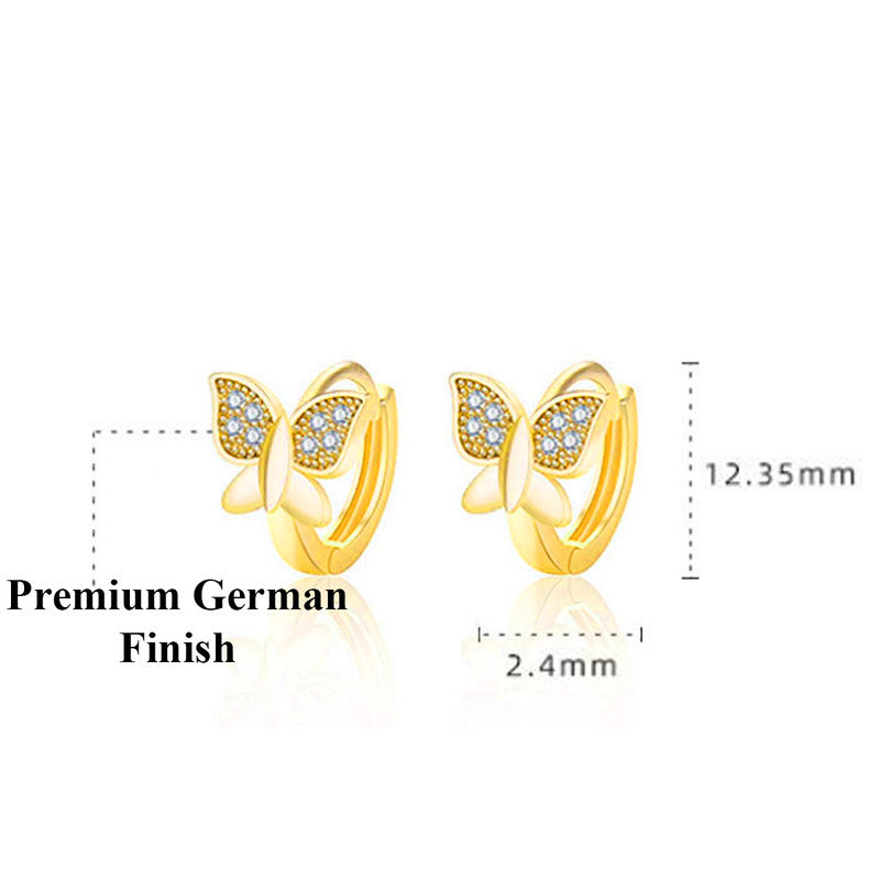 Jewels Galaxy Gold Plated American Diamond Studded Butterfly Shape Korean Hoop Earrings