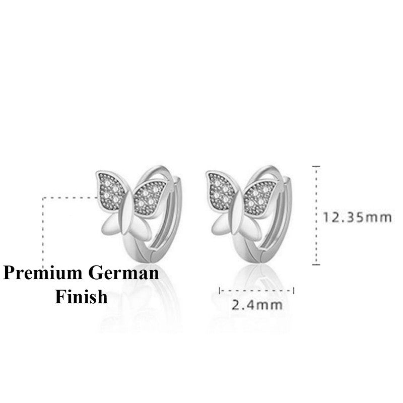 Jewels Galaxy Silver Plated American Diamond Studded Butterfly Shape Korean Hoop Earrings