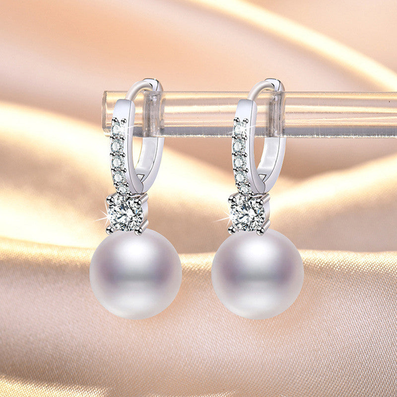 Jewels Galaxy Silver Plated American Diamond Studded Contemporary Pearl Korean Drop Earrings