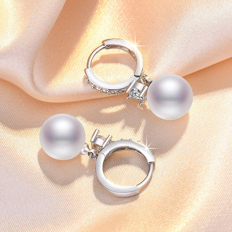 Jewels Galaxy Silver Plated American Diamond Studded Contemporary Pearl Korean Drop Earrings