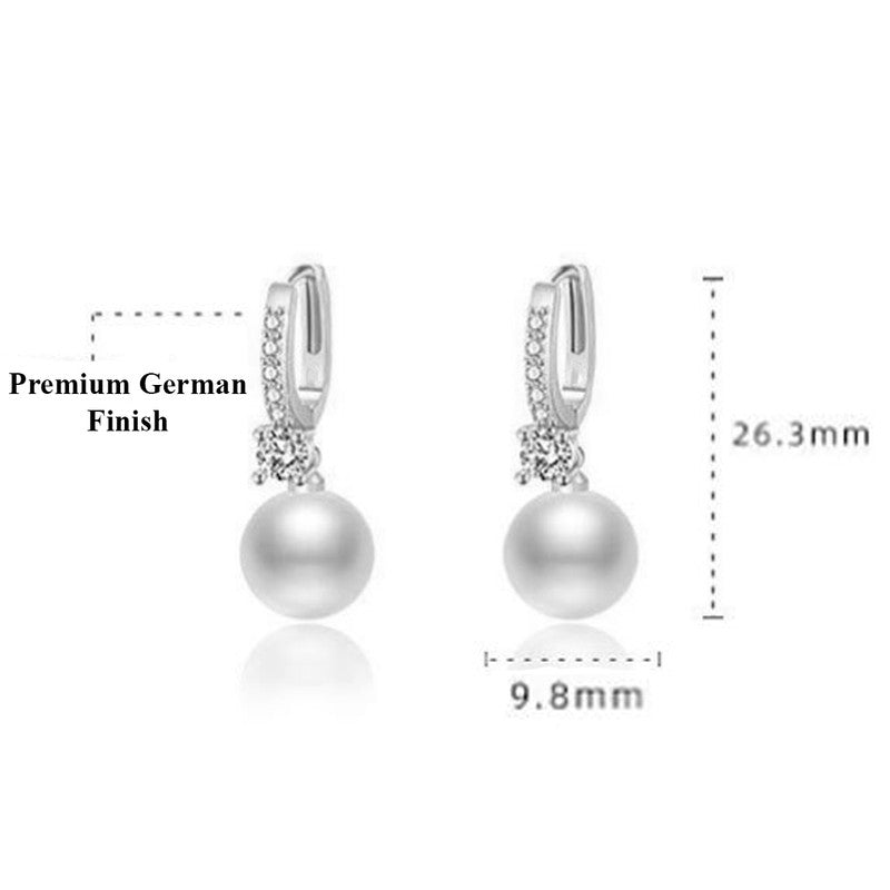 Jewels Galaxy Silver Plated American Diamond Studded Contemporary Pearl Korean Drop Earrings
