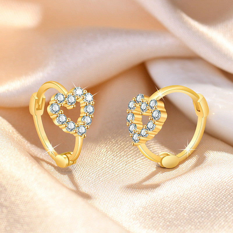 Jewels Galaxy Gold Plated American Diamond Studded Heart Shape Hoop Earrings