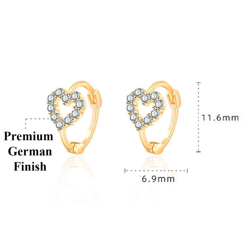 Jewels Galaxy Gold Plated American Diamond Studded Heart Shape Hoop Earrings