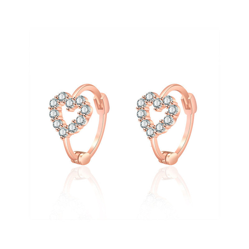Jewels Galaxy Rose Gold Plated American Diamond Studded Heart Shape Hoop Earrings