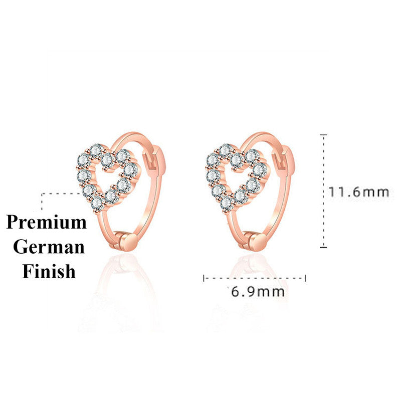 Jewels Galaxy Rose Gold Plated American Diamond Studded Heart Shape Hoop Earrings