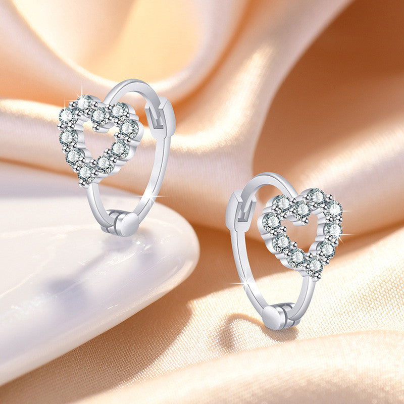 Jewels Galaxy Silver Plated American Diamond Studded Heart Shape Hoop Earrings