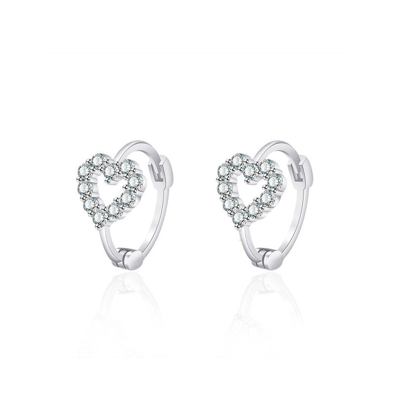 Jewels Galaxy Silver Plated American Diamond Studded Heart Shape Hoop Earrings