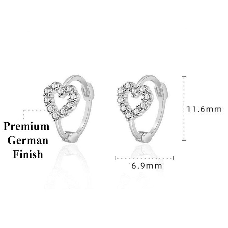 Jewels Galaxy Silver Plated American Diamond Studded Heart Shape Hoop Earrings