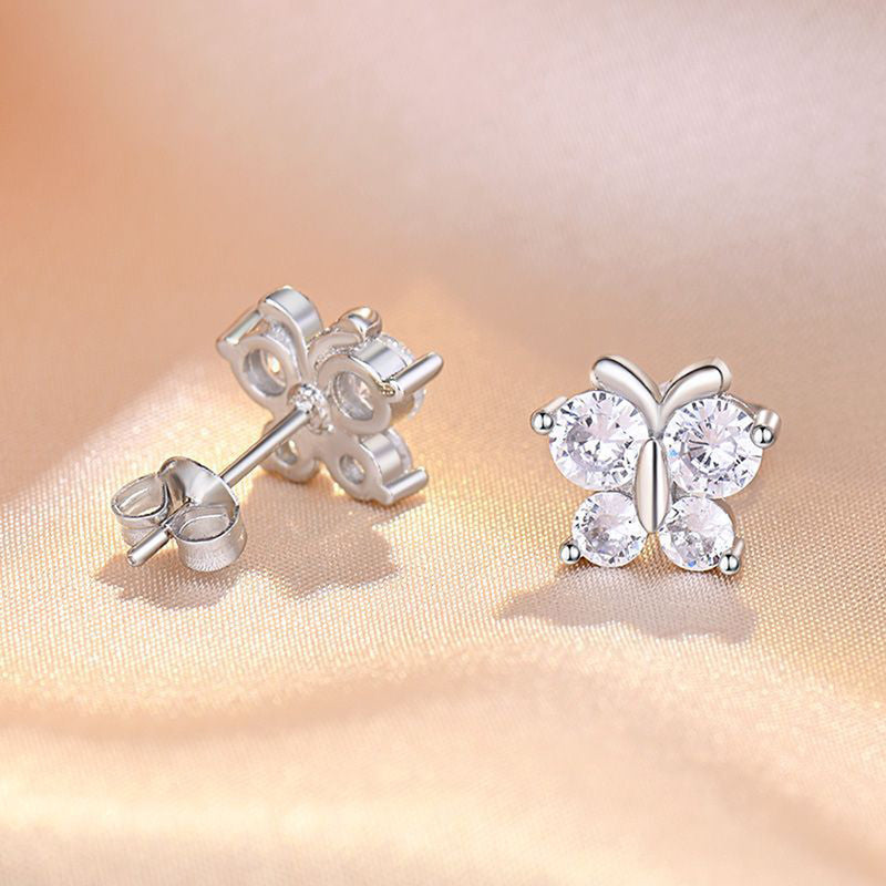 Jewels Galaxy Silver Plated American Diamond Studded Butterfly Shape Korean Hoop Earrings