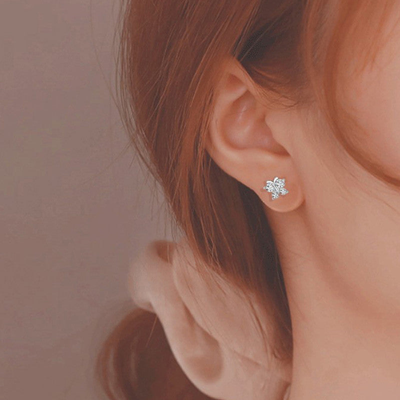 Jewels Galaxy Silver Plated American Diamond Studded Butterfly Shape Korean Hoop Earrings
