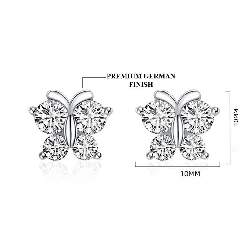 Jewels Galaxy Silver Plated American Diamond Studded Butterfly Shape Korean Hoop Earrings
