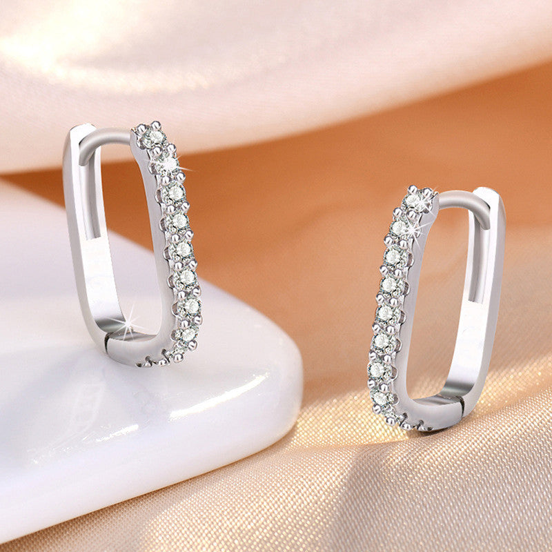 Jewels Galaxy Silver Plated American Diamond Studded Geometrical Korean Hoop Earrings