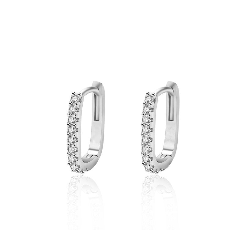 Jewels Galaxy Silver Plated American Diamond Studded Geometrical Korean Hoop Earrings