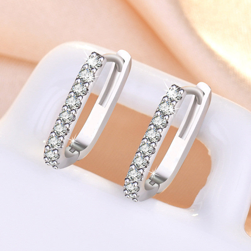 Jewels Galaxy Silver Plated American Diamond Studded Geometrical Korean Hoop Earrings