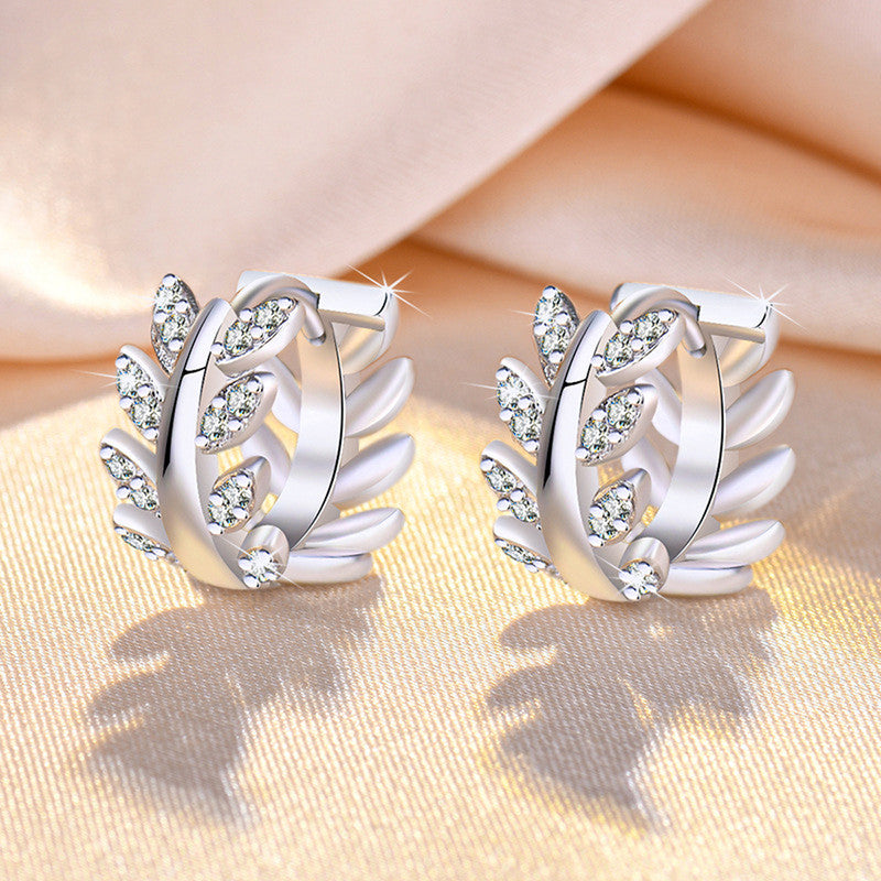 Jewels Galaxy Silver Plated American Diamond Studded Leaf inspired Hoop Earrings