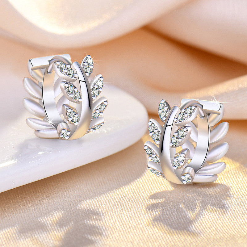 Jewels Galaxy Silver Plated American Diamond Studded Leaf inspired Hoop Earrings