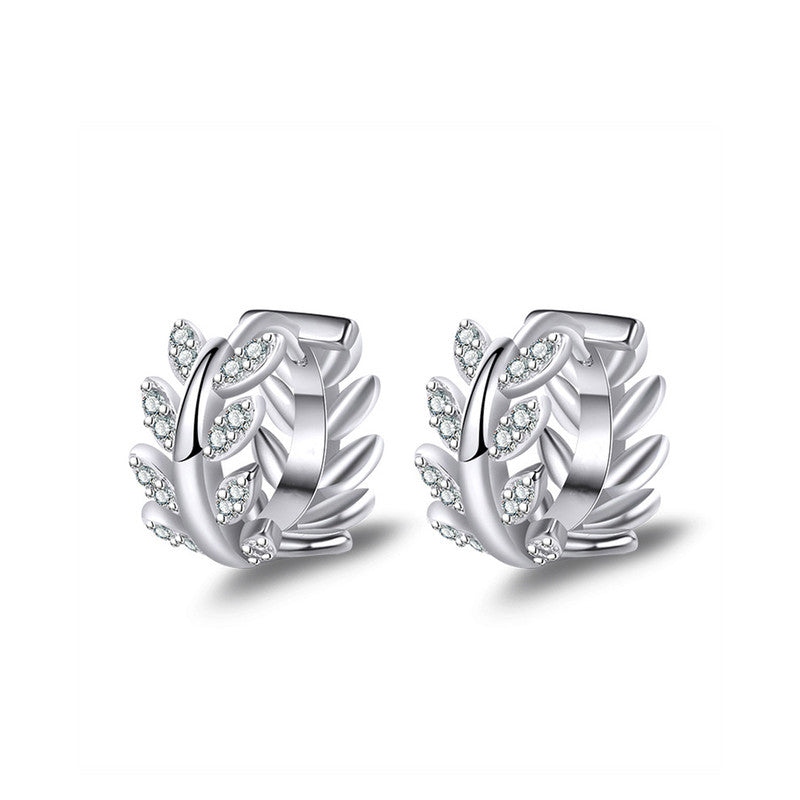 Jewels Galaxy Silver Plated American Diamond Studded Leaf inspired Hoop Earrings