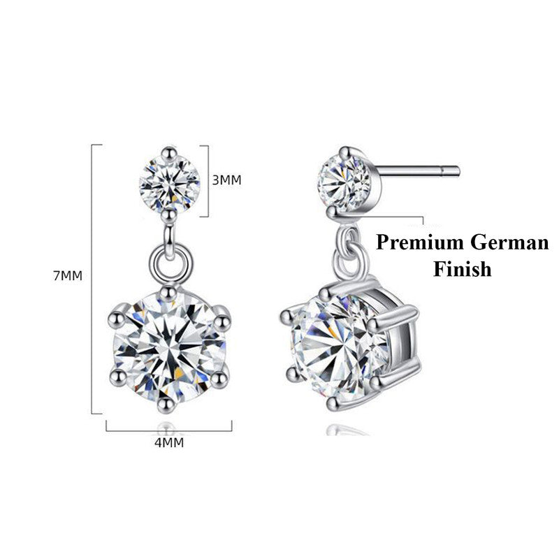 Jewels Galaxy Silver Plated American Diamond Studded Hexagon Shape Korean Drop Earrings