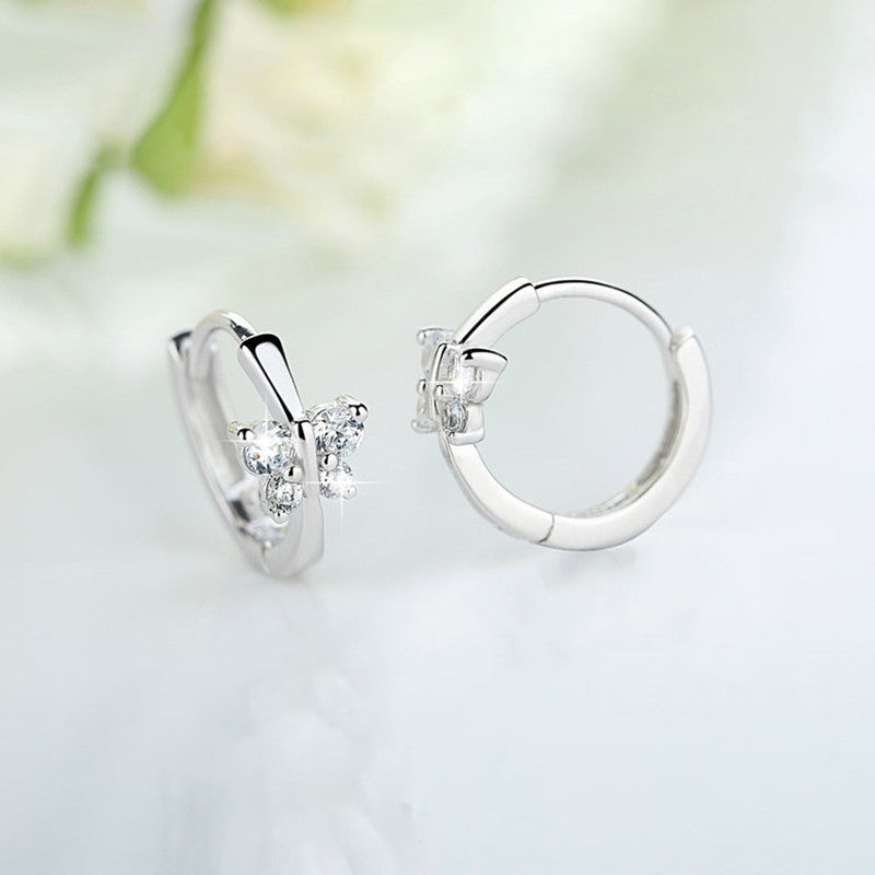 Jewels Galaxy Silver Plated American Diamond Studded Butterfly Shape Korean Hoop Earrings