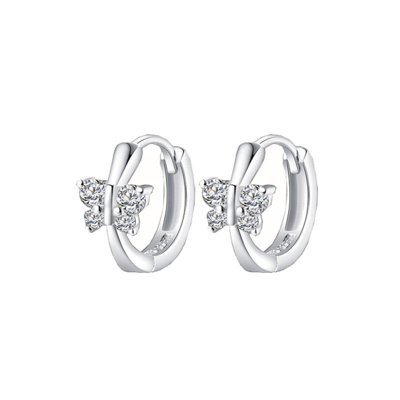 Jewels Galaxy Silver Plated American Diamond Studded Butterfly Shape Korean Hoop Earrings