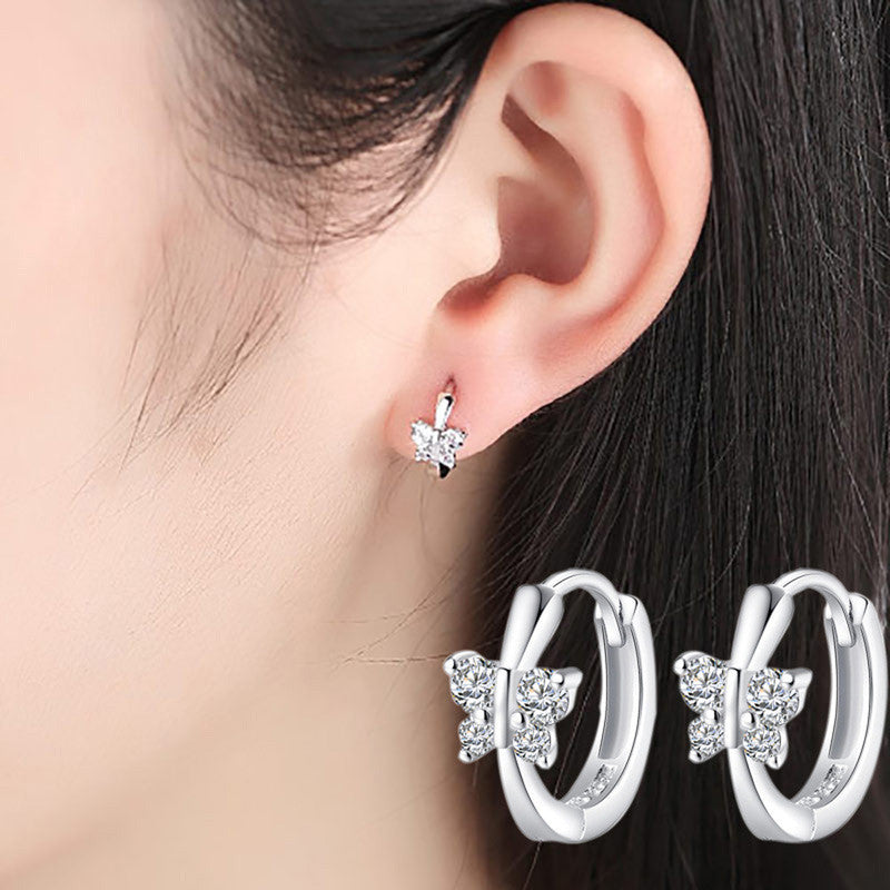 Jewels Galaxy Silver Plated American Diamond Studded Butterfly Shape Korean Hoop Earrings