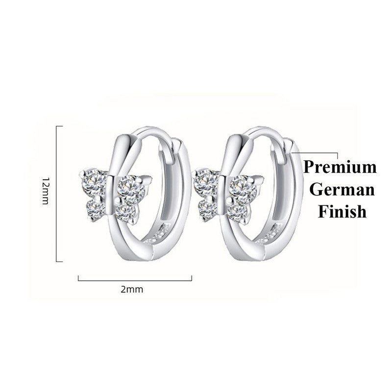 Jewels Galaxy Silver Plated American Diamond Studded Butterfly Shape Korean Hoop Earrings