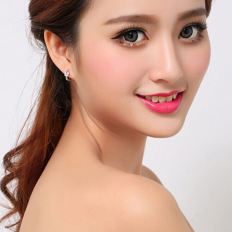 Jewels Galaxy Silver Plated American Diamond Studded Butterfly Shape Korean Hoop Earrings