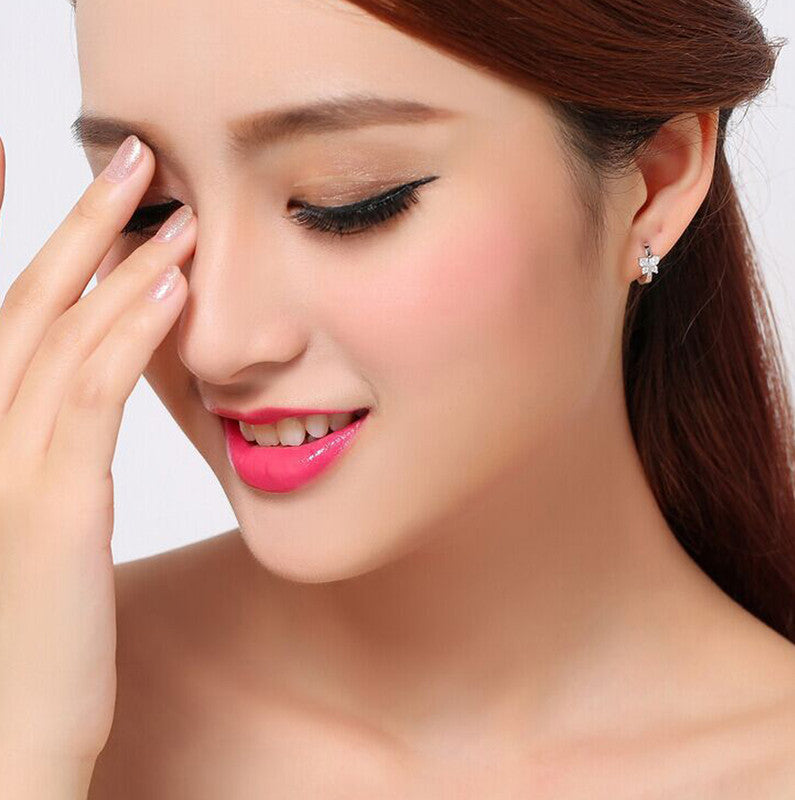 Jewels Galaxy Silver Plated American Diamond Studded Butterfly Shape Korean Hoop Earrings