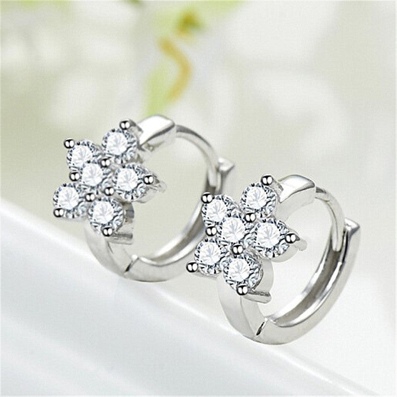Jewels Galaxy Silver Plated American Diamond Studded Floral Korean Hoop Earrings