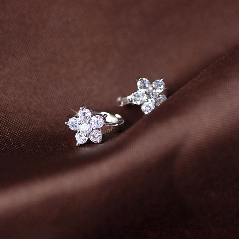Jewels Galaxy Silver Plated American Diamond Studded Floral Korean Hoop Earrings
