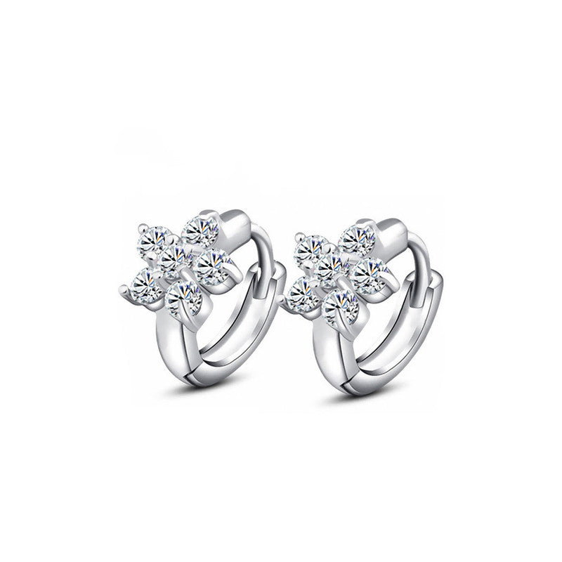 Jewels Galaxy Silver Plated American Diamond Studded Floral Korean Hoop Earrings