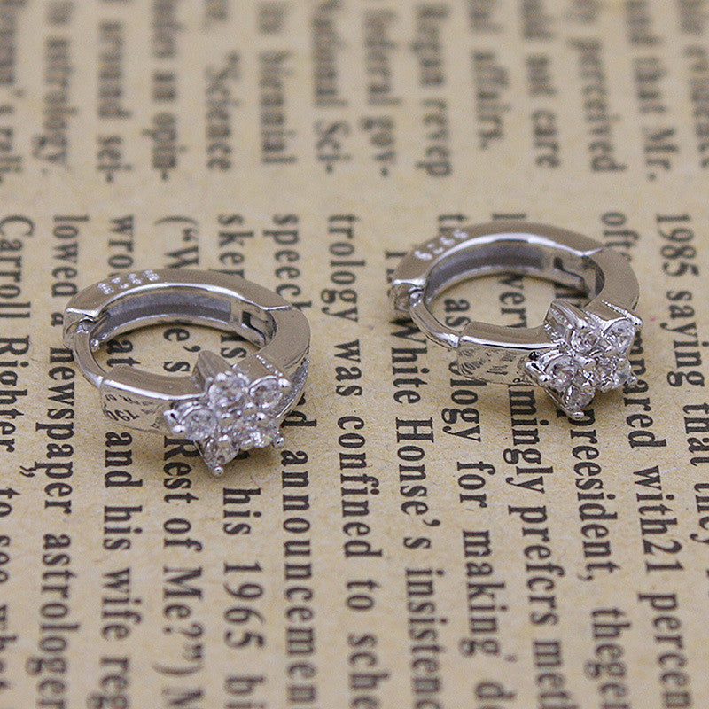 Jewels Galaxy Silver Plated American Diamond Studded Floral Korean Hoop Earrings