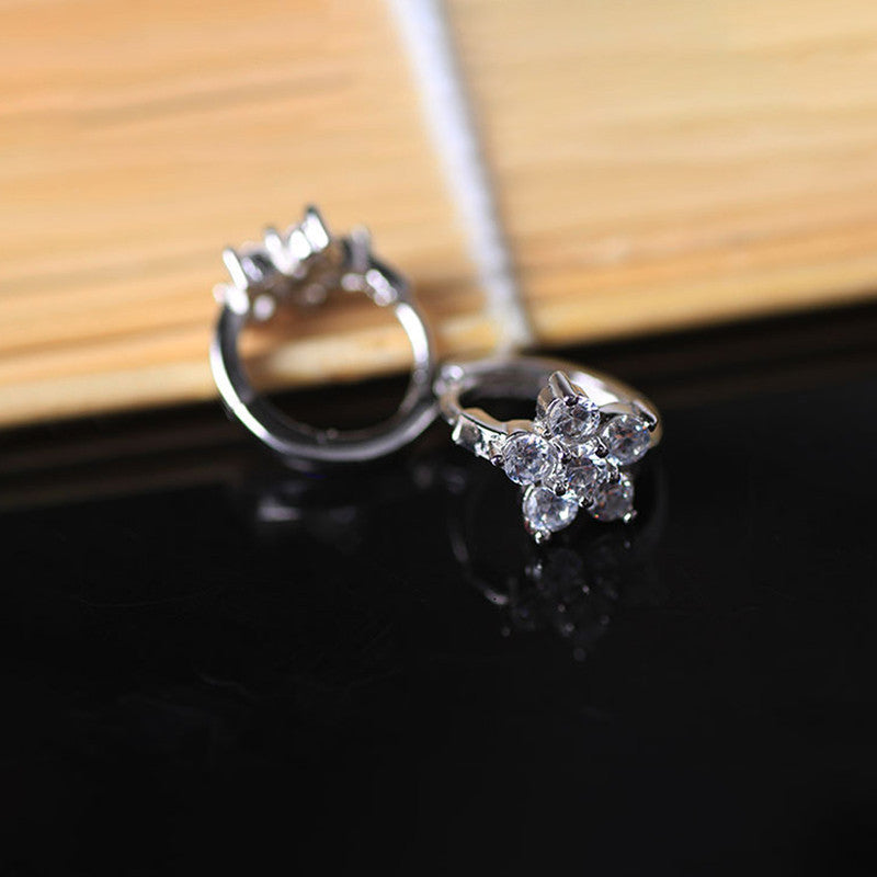 Jewels Galaxy Silver Plated American Diamond Studded Floral Korean Hoop Earrings