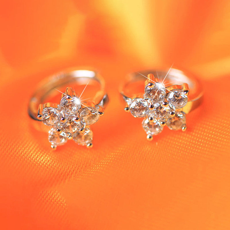 Jewels Galaxy Silver Plated American Diamond Studded Floral Korean Hoop Earrings