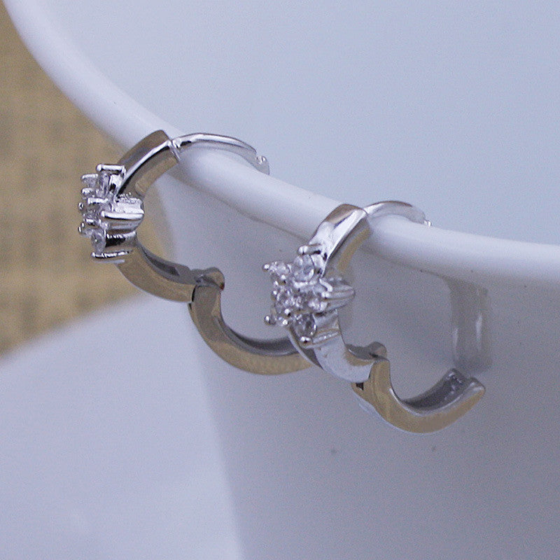 Jewels Galaxy Silver Plated American Diamond Studded Floral Korean Hoop Earrings