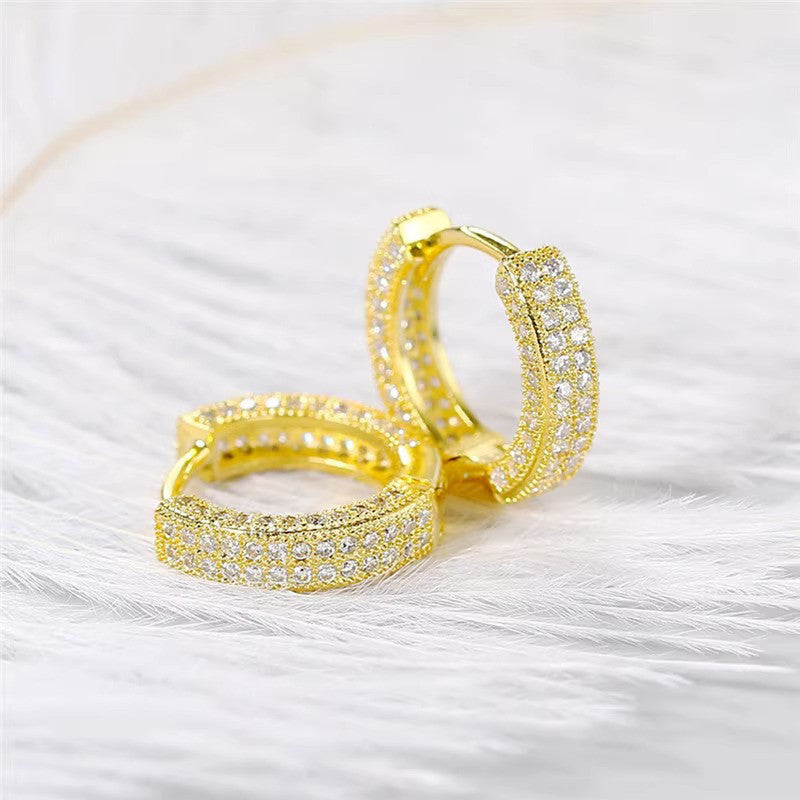 Jewels Galaxy Gold Plated Cubic Zirconia Studded Micro Inlay Hip Hop Hoop Earrings
