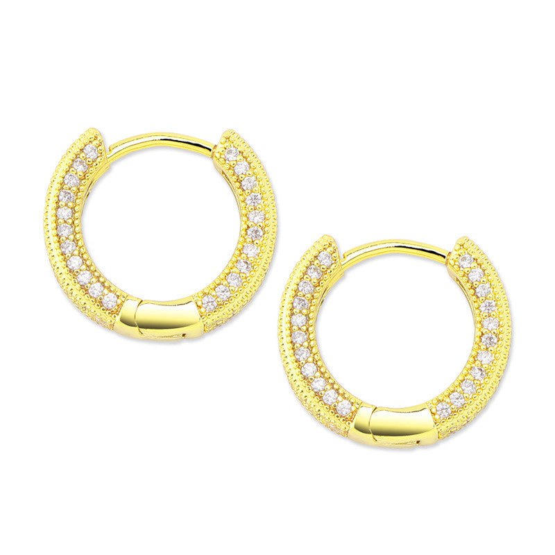 Jewels Galaxy Gold Plated Cubic Zirconia Studded Micro Inlay Hip Hop Hoop Earrings