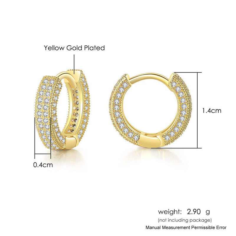 Jewels Galaxy Gold Plated Cubic Zirconia Studded Micro Inlay Hip Hop Hoop Earrings
