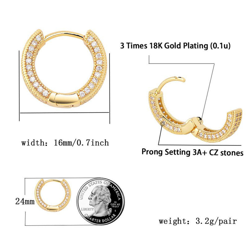 Jewels Galaxy Gold Plated Cubic Zirconia Studded Micro Inlay Hip Hop Hoop Earrings