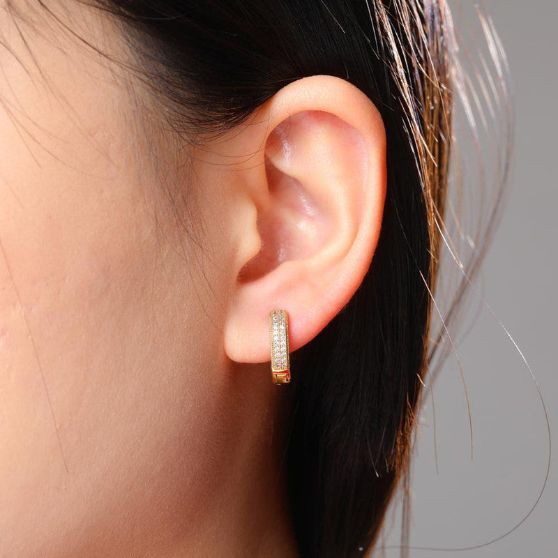 Jewels Galaxy Gold Plated Cubic Zirconia Studded Micro Inlay Hip Hop Hoop Earrings