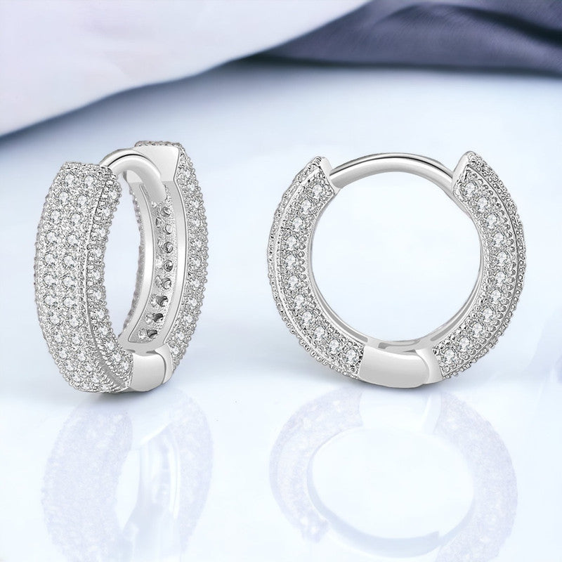 Jewels Galaxy Silver Plated Anti Tarnish CZ Studded Micro Inlay Hip Hop Hoop Earrings