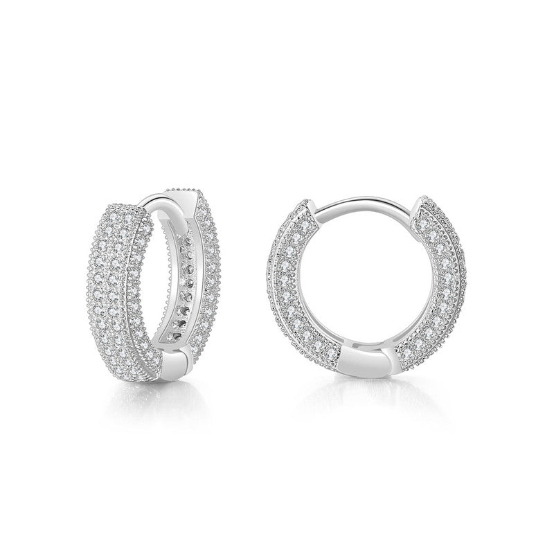 Jewels Galaxy Silver Plated Anti Tarnish CZ Studded Micro Inlay Hip Hop Hoop Earrings