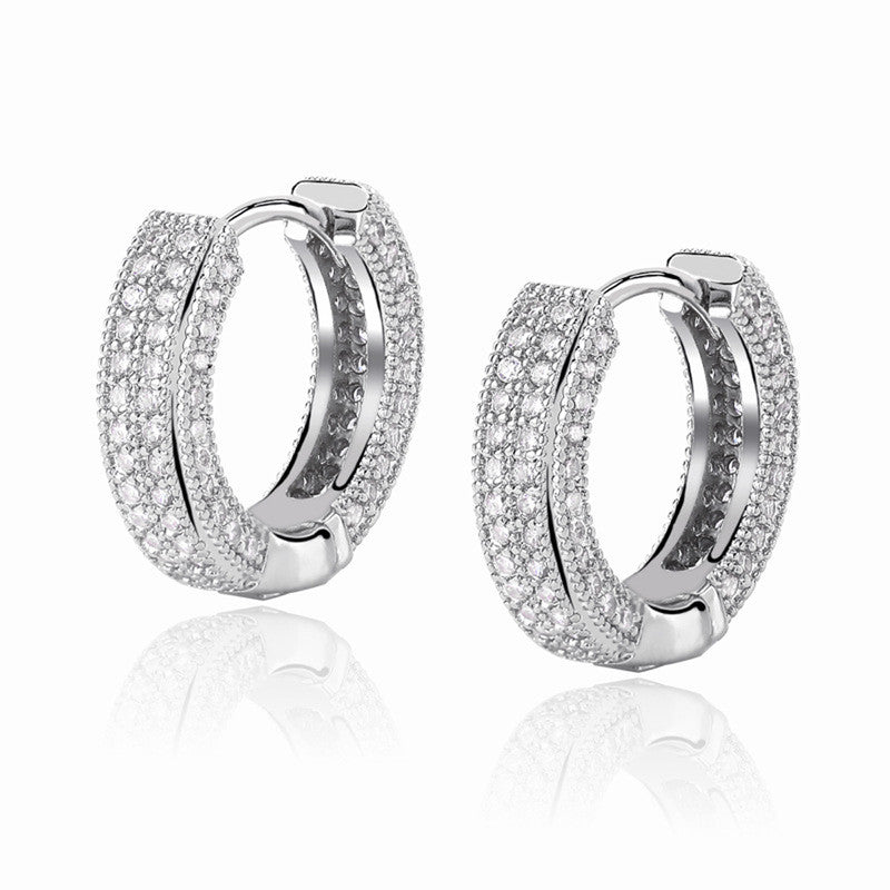 Jewels Galaxy Silver Plated Anti Tarnish CZ Studded Micro Inlay Hip Hop Hoop Earrings
