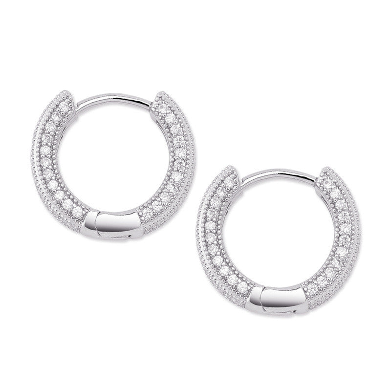 Jewels Galaxy Silver Plated Anti Tarnish CZ Studded Micro Inlay Hip Hop Hoop Earrings