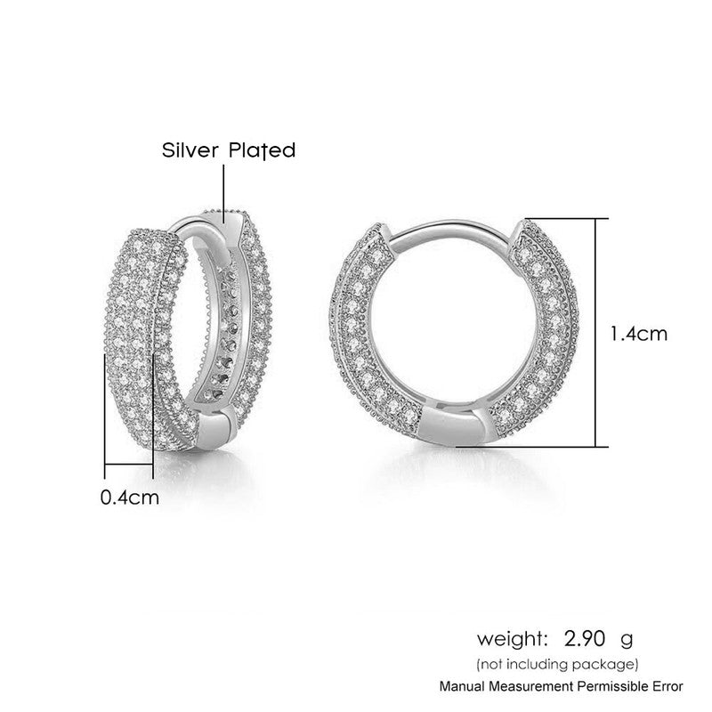 Jewels Galaxy Silver Plated Anti Tarnish CZ Studded Micro Inlay Hip Hop Hoop Earrings