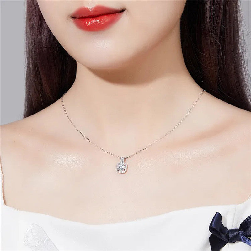 Jewels Galaxy Silver Plated Crystal Studded Square Shape Anti Tarnish Solitaire Pendant